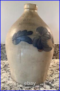 F. H. Cowden 1 Gallon Primitive Salt Glaze Stoneware Jug