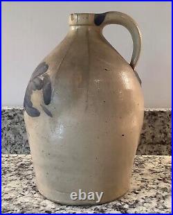 F. H. Cowden 1 Gallon Primitive Salt Glaze Stoneware Jug