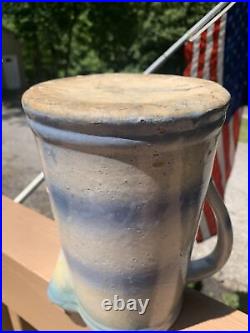 Fantastic & Rare Stupid Stoneware Pottery Pitcher-9 1/4-Blue Band-No Damage