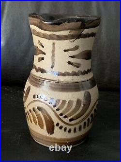 Fine Antique 19th C. Penna. Tanware Stoneware Pitcher, New Geneva, PA. AAFA