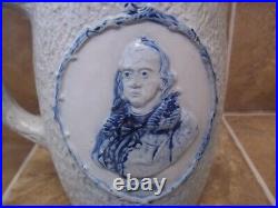 Flemish Ware Ben Franklin Blue Grey Stoneware Pottery Pitcher