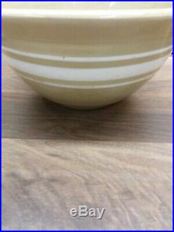 Four Antique Yellow Ware Pottery Mixing Bowls WithWhite Bands