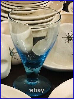Franciscan Starburst Dinnerware Serving 55 Pc + Atomic Blue Glassware MCM VTG