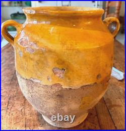 French 19th C Pot À Confit Mustard Yellow Glaze Stoneware Ceramic Pottery