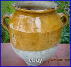 French Antique Confit Pot Pottery Earthenware Stoneware Jar Green Glaze Vessel