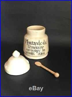 French Antique Mustard Pot & Vinegar Bottle 1860-1900s Porcelain Stoneware