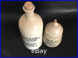 French Antique Mustard Pot & Vinegar Bottle 1860-1900s Porcelain Stoneware