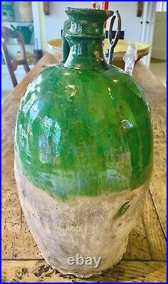 French Antique Pot Earthenware Stoneware Pottery Confit Glaze Jar Oil Bottle