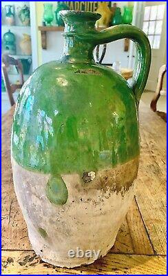 French Antique Pot Earthenware Stoneware Pottery Confit Glaze Jar Oil Bottle
