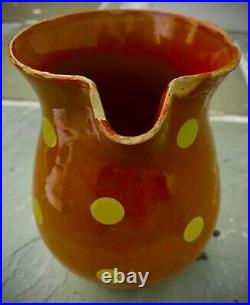 French Antique Pottery Confit Earthenware Terracotta Glaze Polka Dot Pitcher