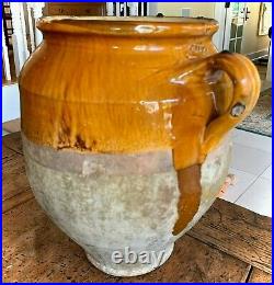 French Antique Pottery Confit Pot Earthenware Vessel Stoneware Glazed Muststard