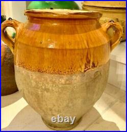 French Antique Pottery Confit Pot Earthenware Vessel Stoneware Glazed Muststard
