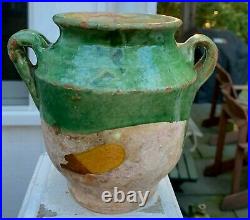 French Antique Pottery Earthenware Stoneware Terracotta Green Glazed Confit Pot