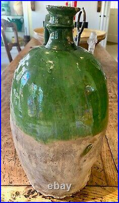 French Antique Pottery Earthenware Stoneware Terracotta Green Glazed Confit Pot