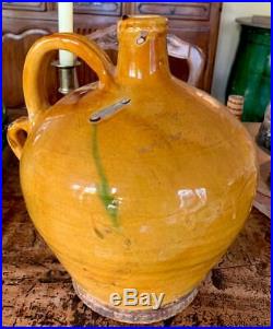French Antique Stoneware Redware Pottery Yellow Ceramic Confit Glaze Pot Pitcher