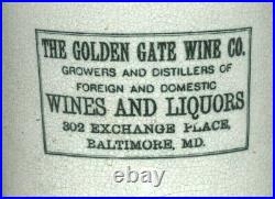 GOLDEN GATE WINE CO. BALTIMORE MARYLAND Stoneware Advertising Jug Liquor Whiskey