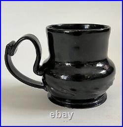 George Ohr Style Crimped Coffee Mug Micro Crystalline Black Glaze Sam Lopez