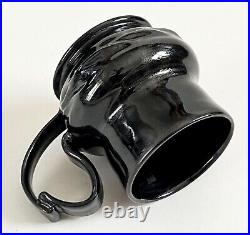 George Ohr Style Crimped Coffee Mug Micro Crystalline Black Glaze Sam Lopez