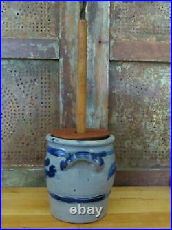 German Westerwald Salt Glaze Stoneware Pottery Stoneware Butter Churn Blue swirl