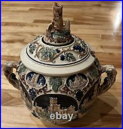 Gerz German Castle Stoneware Punch Bowl Set Vintage (Rare Mold) Steins Tureen 12