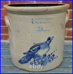 Great 4 Gallon C. S. Guy Fort Edward New York Stoneware Crock With Cobalt Bird