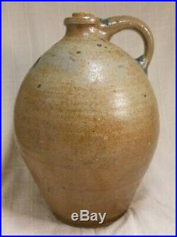 Great Antique Early American Ovoid Stoneware Jug With Cobalt Blue