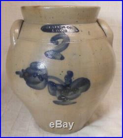 Great Early American Stoneware Ovoid 2 Jar N. Clark & Co Lyons New York W Blue