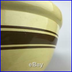 HUGE 15.5 USA Antique Yellow Ware Stoneware Pottery Brown Banded Mixing Bowl