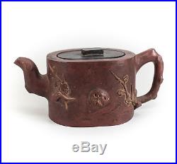 Handmade Yixing clay teapot, Stoneware Pottery, handcarved wood lid 19th Century