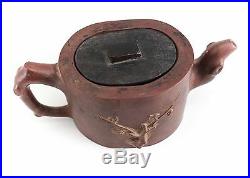 Handmade Yixing clay teapot, Stoneware Pottery, handcarved wood lid 19th Century