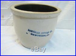 Hawthorn Pottery Co PA Stoneware 1/2-Gal Crock Blue Decorated H. P. HP C