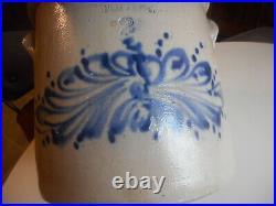 Highly decorated antique 2 G. Troy NY Pottery CO. Stoneware Crock