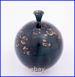 Isak Isaksson Blue Stoneware Vase With Crystal Glaze Sweden