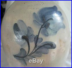 J Jacob Zipf Newark Nj Stoneware Pottery 2 Gallon Jug Blue Double Tulip Design