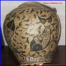 Korean High Fired Onggi Stoneware Pottery Twin Fishes Marriage Jar