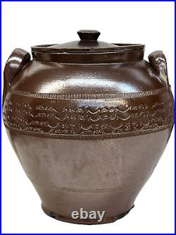 LARGE Antique 1800s Stoneware Salt Glazed Brown Confit Jar Bread Crock ENGLAND