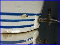 LATE 19TH C. Stoneware WATER COOLER 1 Gal Antique Blue Cobalt Bands Crock Spigot