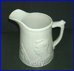 LG One Gallon Buckeye Pottery Lincoln withCabin Stoneware Pitcher Macomb Illinois