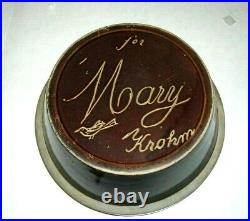 Large 10 1/2 Albany Slip Glazed Incised Bowl MARY KROHM Song Bird Stoneware