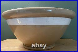 Large 12.5 Antique Yellow Ware White Strip Stoneware Single Stripe Mixing Bowl