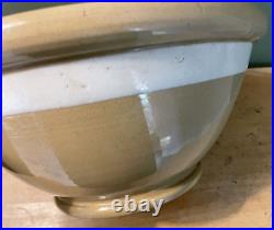 Large 12.5 Antique Yellow Ware White Strip Stoneware Single Stripe Mixing Bowl