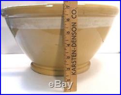 Large Antique 15 Inch Yellow Ware Pottery Mixing Bowl White Stripe Footed