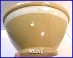 Large Antique 15 Inch Yellow Ware Pottery Mixing Bowl White Stripe Footed