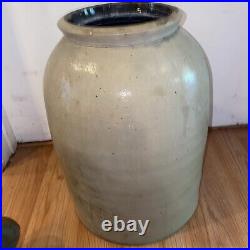 Large Antique 19TH Century Salt Glaze Ceramic Stoneware Pottery Crock Jar