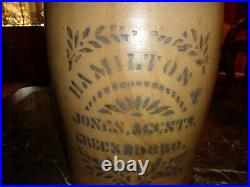 Large Antique Cobalt Blue Hamilton & Jones Stoneware Pottery 5 Gallon Crock