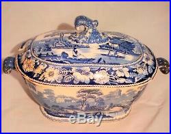 Large Antique Soup Tureen Pottery Blue White Wild Rose Nuneham Courtenay c 1830