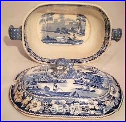Large Antique Soup Tureen Pottery Blue White Wild Rose Nuneham Courtenay c 1830