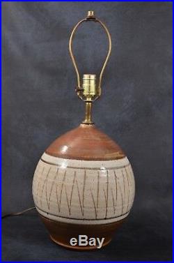 Large MID CENTURY Eames Martz Era DANISH MODERN Pottery LAMP Incised STONEWARE