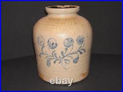 Large Two Gallon Blue Decorated Salt Glazed Stoneware Preserve Storage Jar Ohio