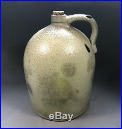 Late 19th Century Midwest Salt Glaze Stoneware Pottery Jug Turkey Droppings